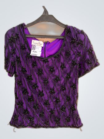 Laurence Kazar Purple Beaded Blouse
