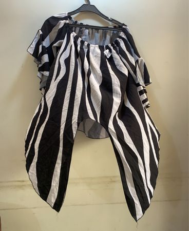 Unbranded Black and White Striped Ruffle Blouse