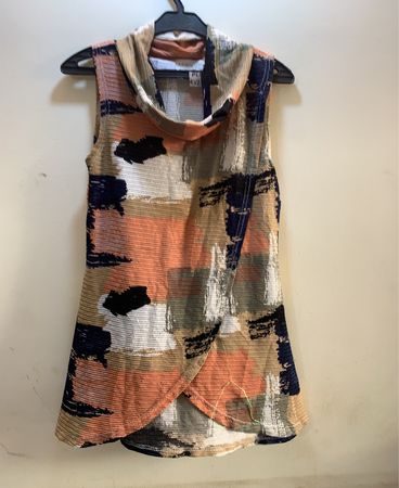 Apricot Abstract Print Cowl Neck Top