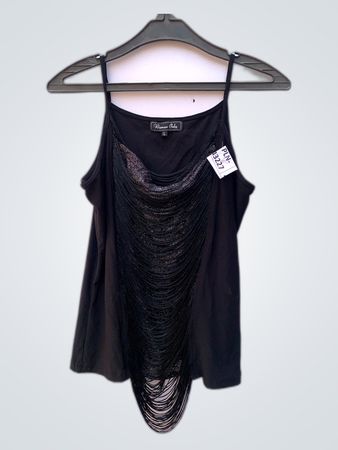 Woman Only Black Fringe Tank Top