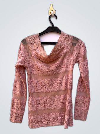 Unbranded Blush Pink Lace Cowl Neck Top