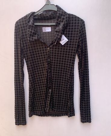 Vintage Grey Houndstooth Velvet Long Sleeve Shirt
