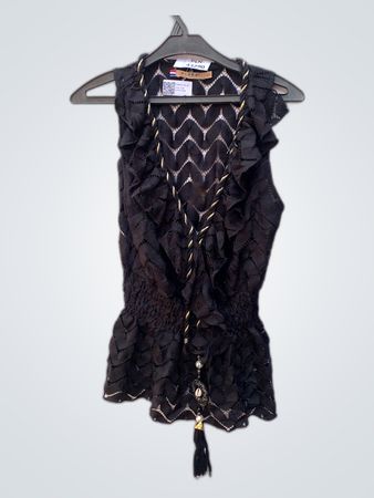 Zara Black Lace Ruffled Sleeveless Top