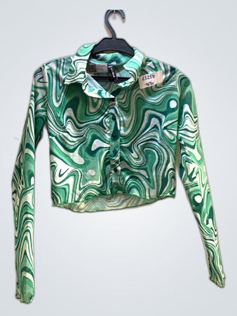 Bershka Green Swirl Pattern Long Sleeve Shirt