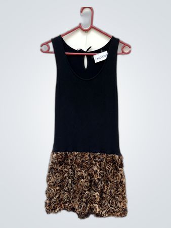 NSD Black Sleeveless Mini Dress with Leopard Faux Fur Hem