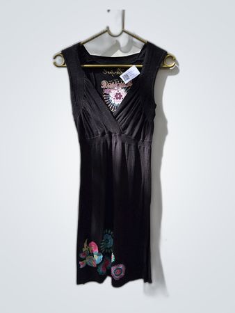 Desigual Black Embroidered Sleeveless Mini Dress