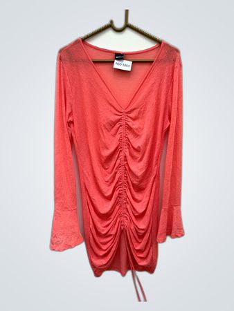Gina Tricot Coral V-Neck Long Sleeve Blouse