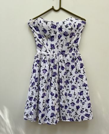 Unbranded Purple Rose Print Strapless Mini Dress