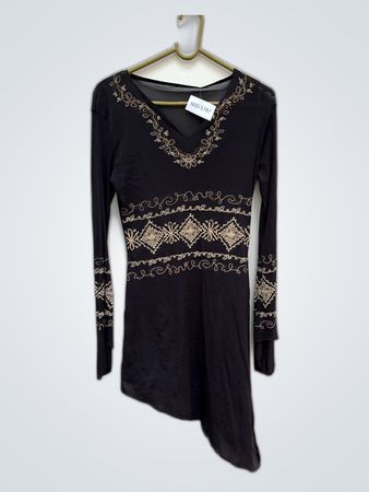 Unbranded Black Embroidered Long-Sleeve V-Neck Blouse