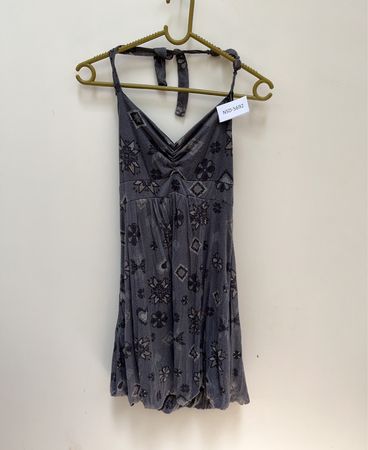 Unbranded Grey Floral Patterned Sleeveless Mini Dress
