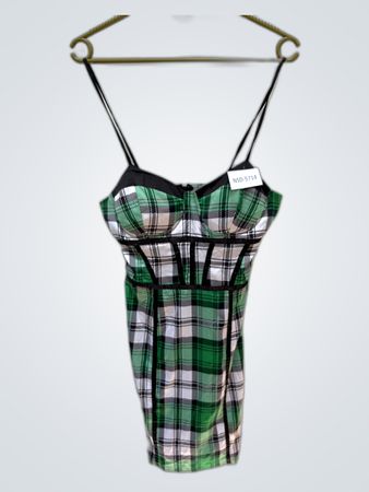 Do & Be Green Plaid Mini Dress