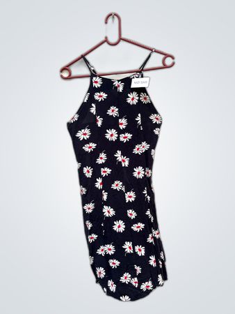 Unbranded Black Daisy Print Spaghetti Strap Mini Dress