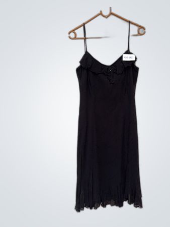 Unbranded Black Ruffled Chiffon Slip Dress