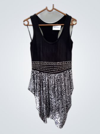 Unbranded Sleeveless Black and Leopard Print Mini Dress