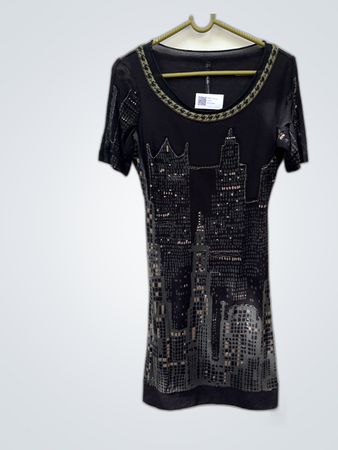 Pianura Studio Black Cityscape Mini Dress