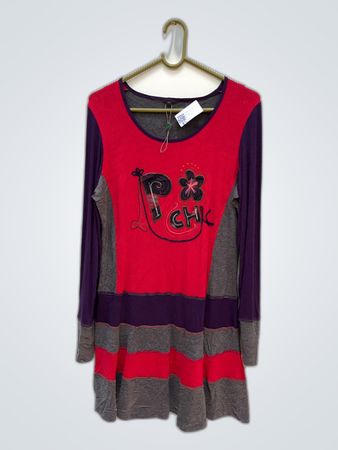 P Chic Long Sleeve Graphic Tunic Dress