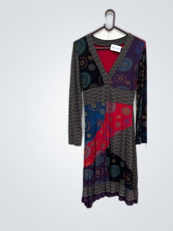 Unbranded Mehrfarbiges Geometrisches Druck Langarm Midi-Kleid