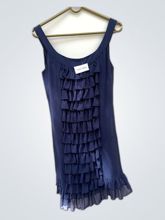 Promod Navy Blue Ruffled Sleeveless Mini Dress