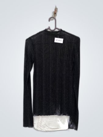 Black Striped Mesh Long Sleeve Top
