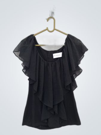 Black Ruffle Sleeve Chiffon Blouse