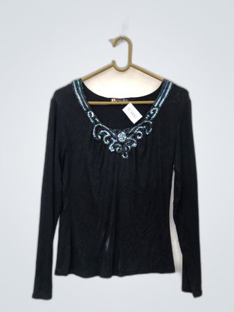 Pigeon Heart Black Sequin Embellished Long Sleeve Top
