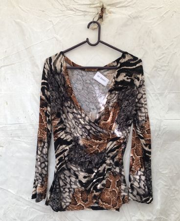 Unbranded Animal Print Long Sleeve Wrap Blouse