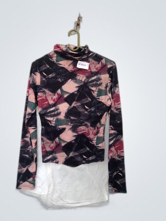 Unbranded Abstract Print Long Sleeve Mock Neck Top