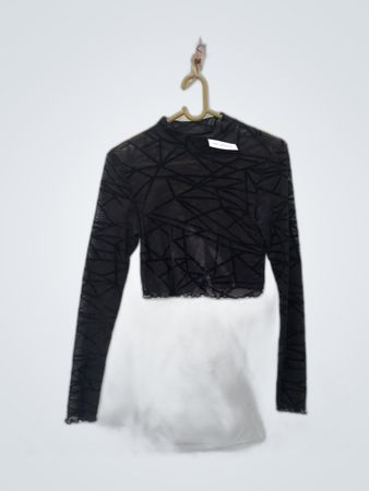 Unbranded Black Geometric Mesh Long Sleeve Crop Top