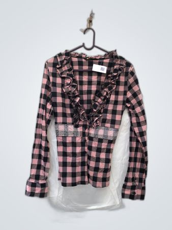 Kula Checkered Ruffle Blouse