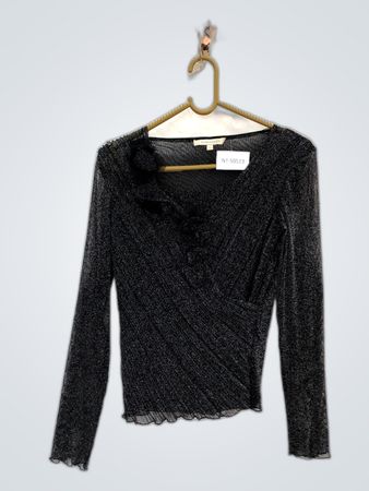 Jacqueline Nir Black Sequin Wrap Blouse