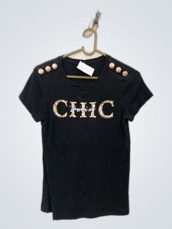 Unbranded Black Sequin 'Chic' Graphic T-Shirt