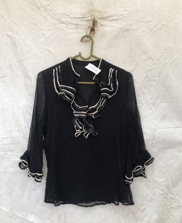 Black Sheer Blouse with White Trim