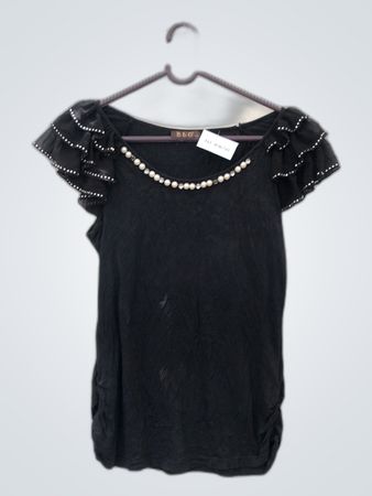 B&G Ruffled Sleeve Black Top