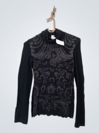 GLAMOUR Black Long-Sleeve Top with Silver Pattern