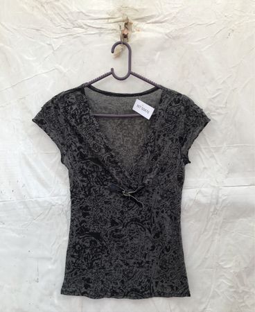 Unbranded Grey Black Paisley Wrap Top
