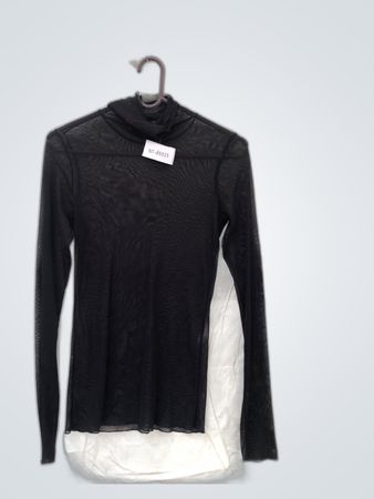Unbranded Black Mesh Long-Sleeve Cowl Neck Top