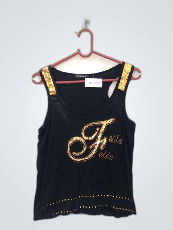 Catharana Black Sequin Graphic Tank Top