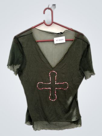 Unbranded Green Sheer Mesh V-Neck Top