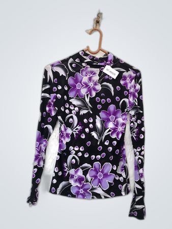 Purple Floral Long Sleeve Mock Neck Top