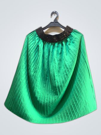 Green Pleated Cape with Beaded Neckline