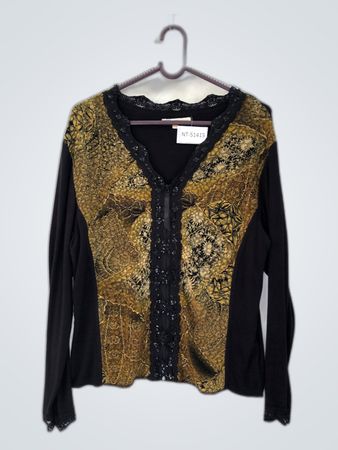 Black and Gold Lace Trim Blouse