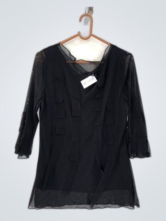 Black Sheer Mesh Blouse with Bow Details