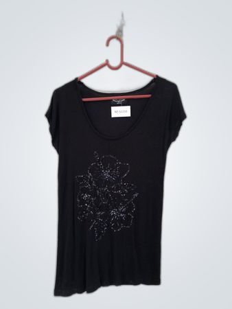 Zara Black Floral Sequin Cap Sleeve Top