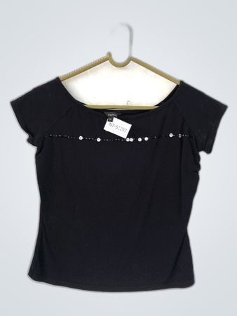 Hyphen Black Beaded Boat Neck Top