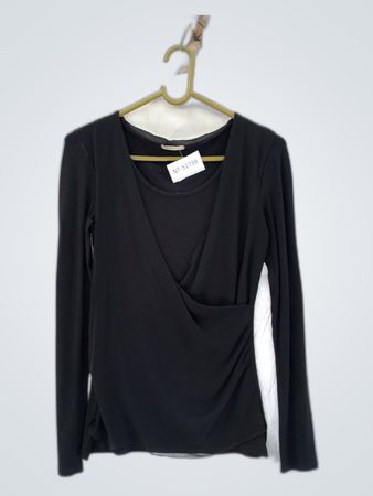 Intimism Black Wrap Long-Sleeve Blouse