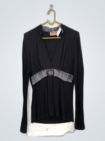 Deconstruct by Y Black Plaid Wrap Cardigan