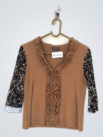 Street One Camel Leopard Print Ruffled Cardigan