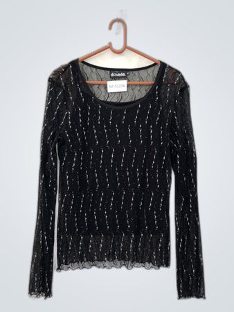 Double Black Long-Sleeve Mesh Top