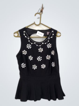 Lipsy London Black Beaded Peplum Top