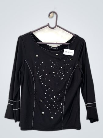 Preziosa Black Embellished Long Sleeve Top